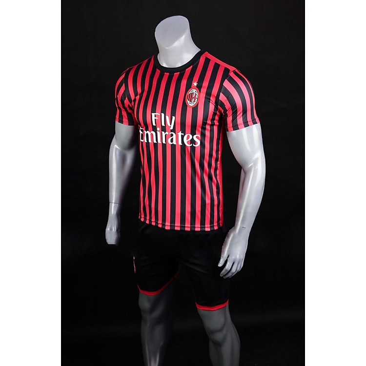 Bộ Quần Áo Bóng Đá CLB AC Milan Sọc Đỏ Đen - Đồ Đá Banh Mới Nhất 19-20