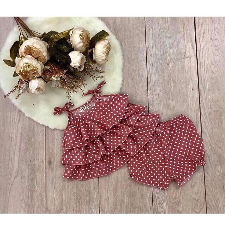 Bộ Chấm Bi 3 Tầng Siêu Cute Rất Xinh Cho Bé Gái 8-18kg