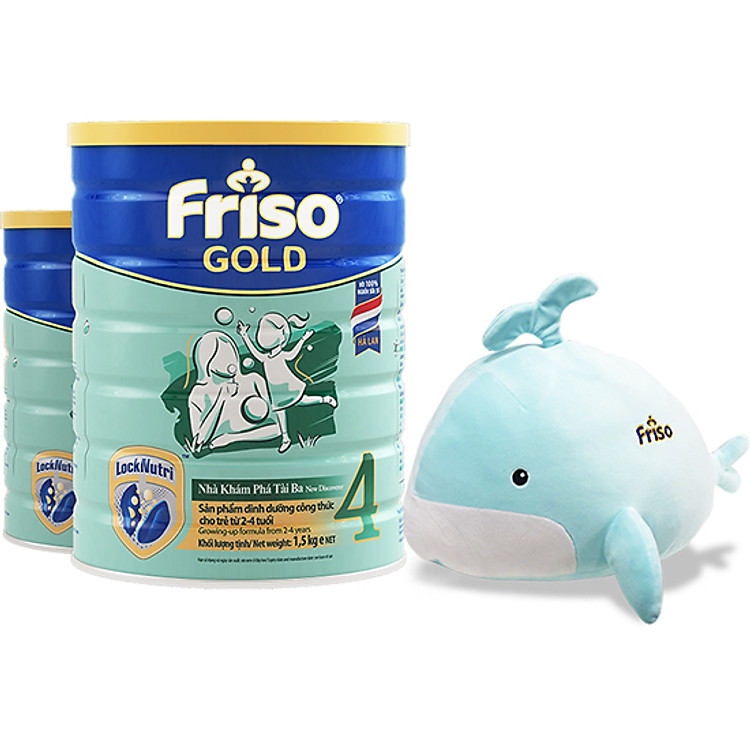 Bộ 2 Lon Sữa Bột Friso Gold 4 Cho Trẻ Từ 2-4 Tuổi 1.5kg + Tặng Bộ Mền Gối Cá Voi