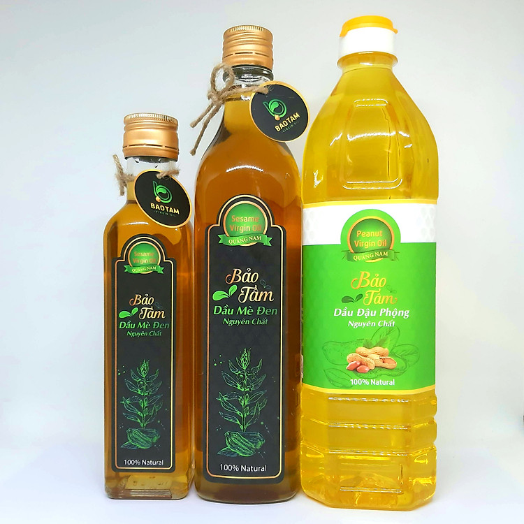 Combo Dầu Mè đen 250mL, 500mL và Dầu Phộng 1L Nguyên Chất Bảo Tâm