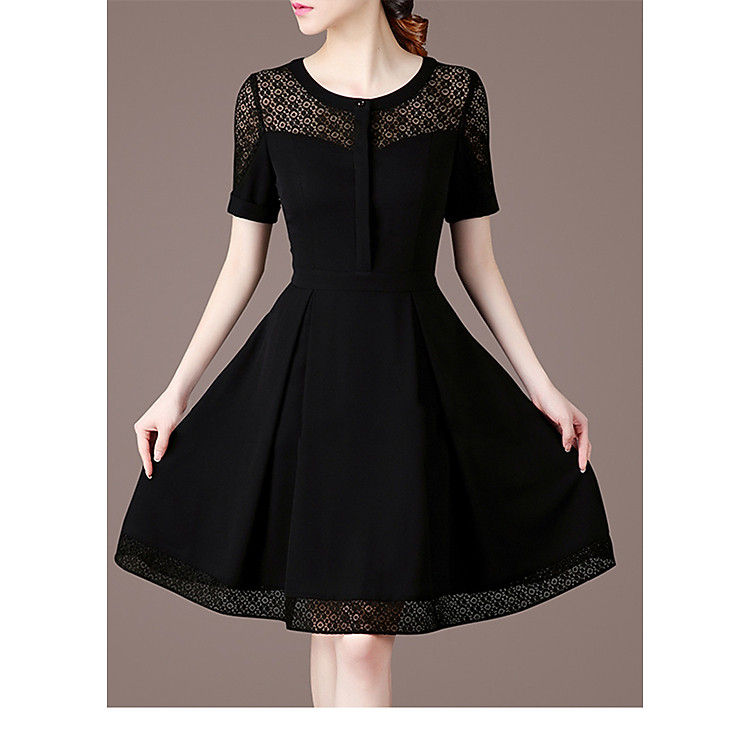 Đầm xòe phối ren bi- MS0402D