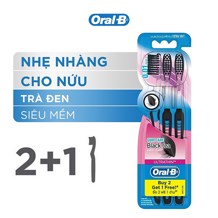 Bàn Chải ORAL-B Tinh Chất Trà Đen Vỉ 3 cái (Mua 2 tặng 1)