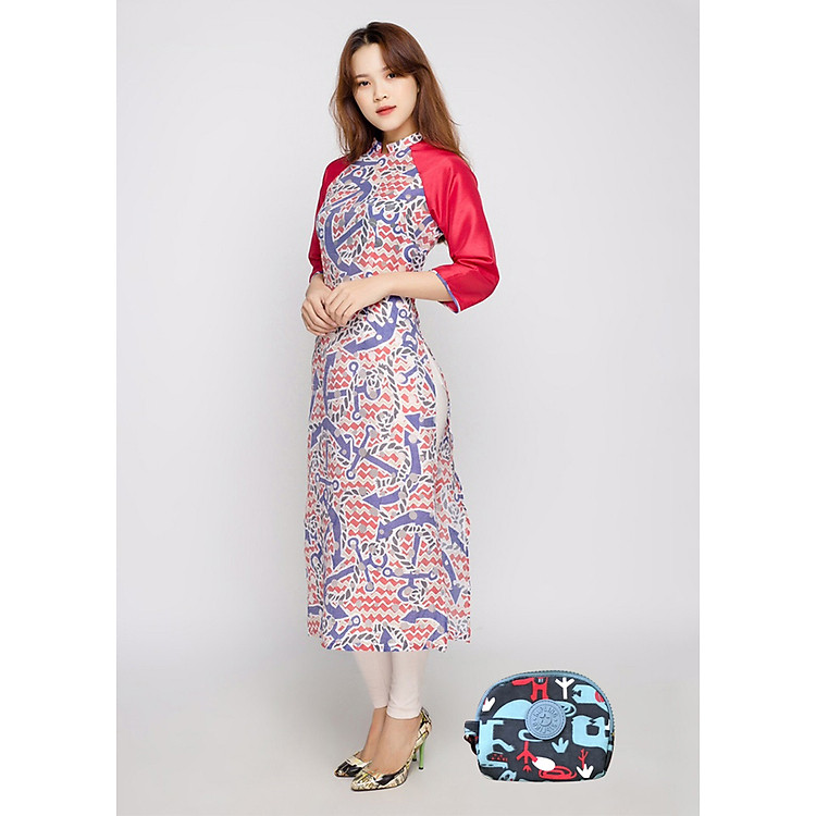 Combo Áo Dài Cách Tân Form Dài CT04 FATRALY - Mỏ Neo + Ví Cầm Tay