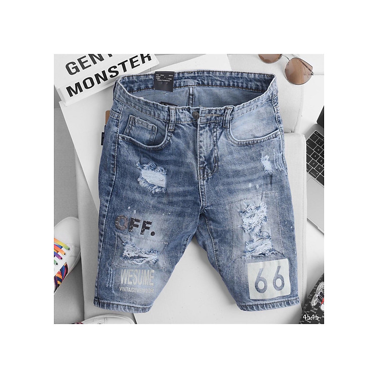 Quần short jean nam co dãn kiểu dán trẻ trung đơn giản thêu họa tiết Julido thời trang hàn quốc THU18