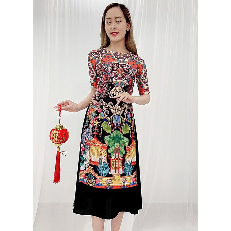 Set Áo Dài Cách Tân Kiểu Áo Dài Họa Tiết 3D In Họa Tiết Cung Đình Kèm Chân Váy ROMI 3138