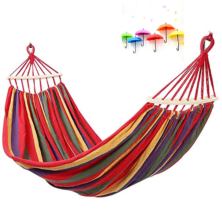 Võng Dù Kẻ Sọc 2 Lớp Kèm Túi Đựng Tặng 1 Set 3 móc dán hình ô