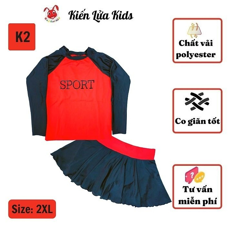 Đồ bơi bé gái tay dài đáng yêu 35-60kg, quần giả váy- tay dài cho bé bơi lâu mà không sợ lạnh