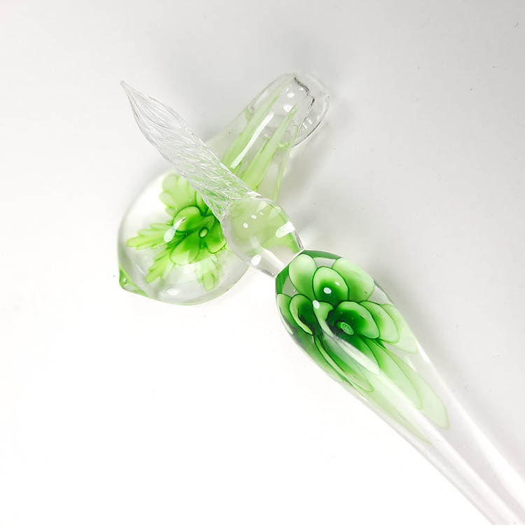 Bút Thủy Tinh Pha Lê Hoa Hồng Nhúng Mực Viết NGhệ Thuât