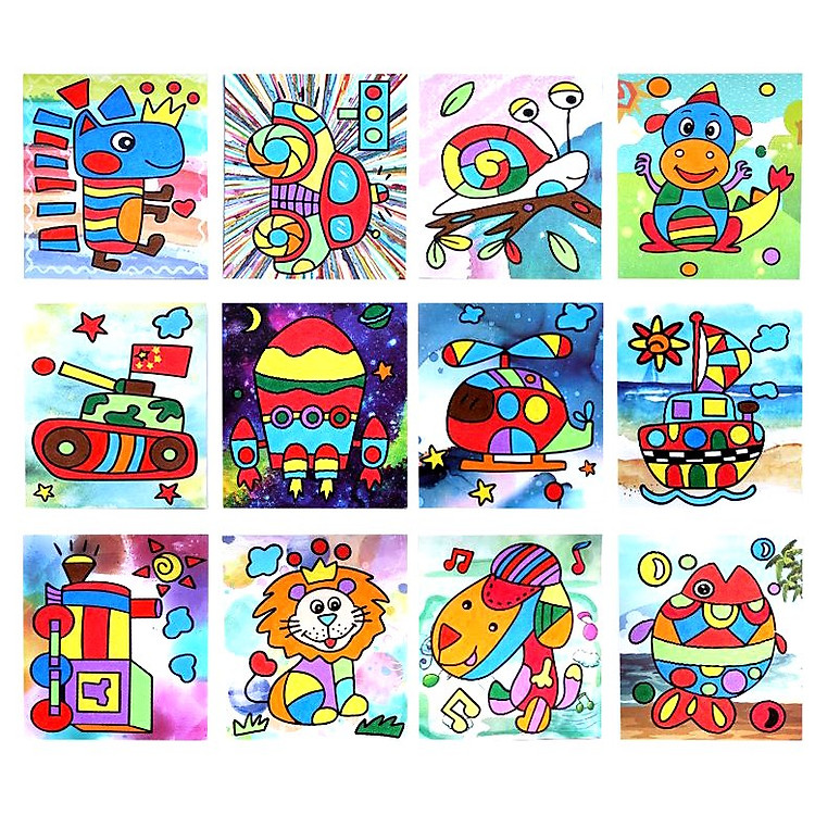 Tranh cát 12 tranh 12 màu 2 lọ kim tuyến