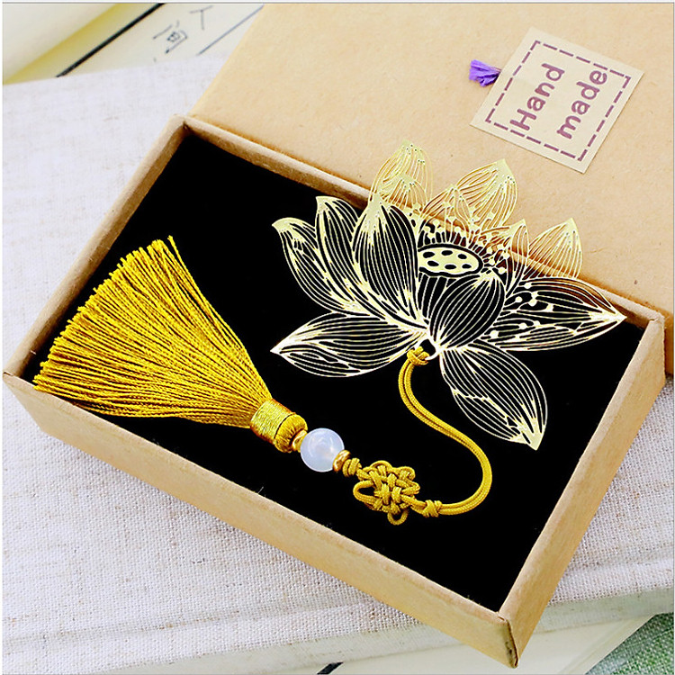 Bookmark đánh dấu trang sách hoa sen vàng cao cấp quà tặng ý nghĩa BK05