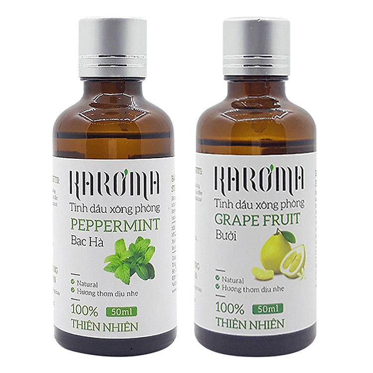 Combo Tinh Dầu Xông Phòng Bạc Hà Karoma (50ml) + Tinh Dầu Bưởi Karoma (50ml)