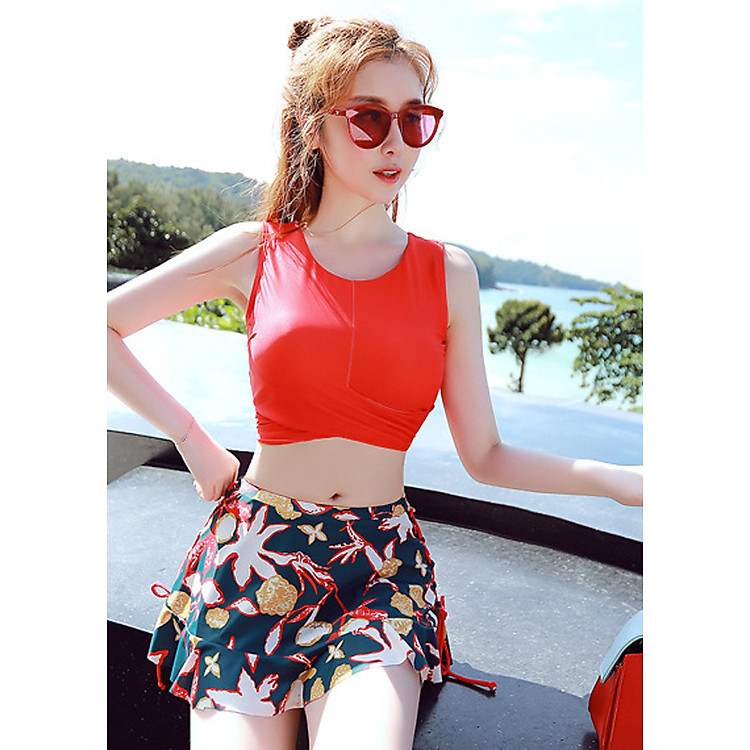 Bikini hai mảnh kín đáo đồ bơi giấu bụng đi biển mùa hè BDO11