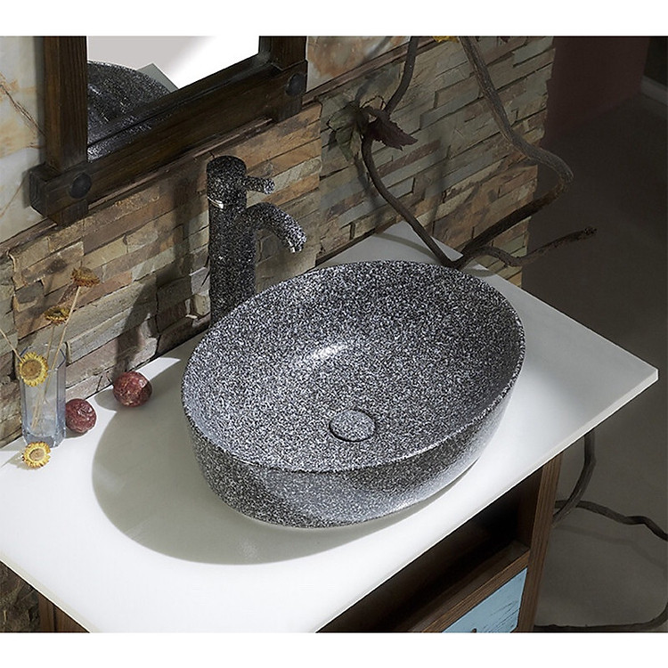 CHẬU LAVABO ĐẶT BÀN SỨ GIẢ ĐÁ MEN NGỌC CAO CẤP