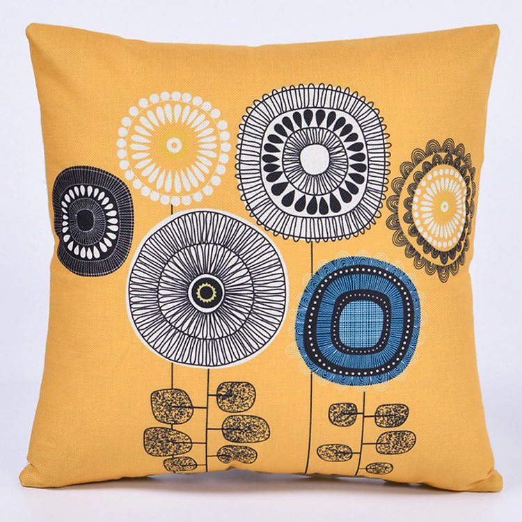 Gối Tựa Lưng Vỏ Gối Lanh Mẫu Hoa Tròn (45 x 45 cm)