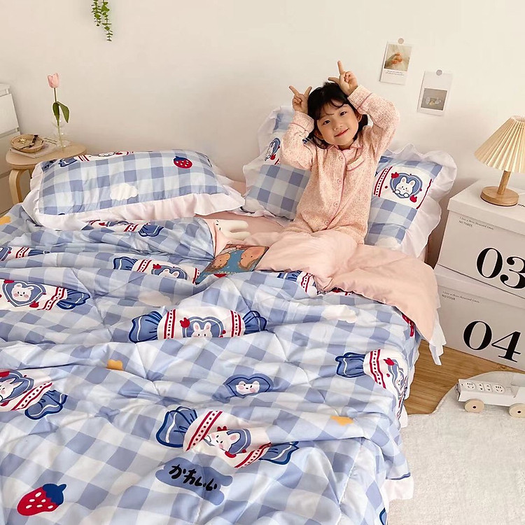 Bộ Chăn Ga Gối Cotton Đũi Bèo 4 Món Chăn đã Chần Hè Mẫu Mới Nhất 2023