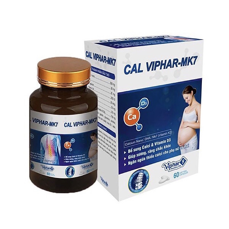 CAL VIPHAR MK7 - Giúp xương và răng chắc khỏe- Dùng cho phụ nữ có thai và cho con bú (Hộp 30 viên), vinaphar