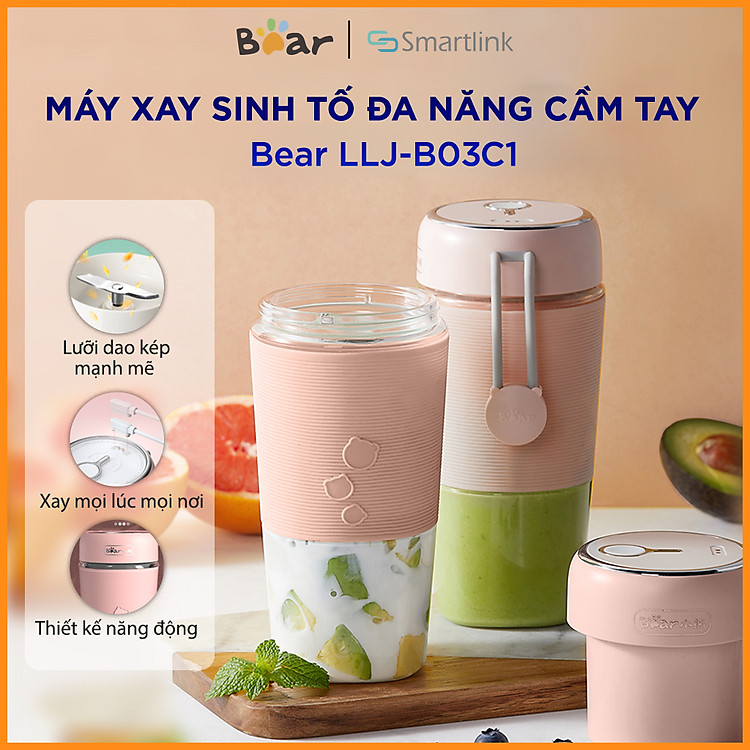 Máy Xay Sinh Tố Đa Năng Sạc Pin Bear LLJ-B03C1 300ml - Hàng Chính Hãng