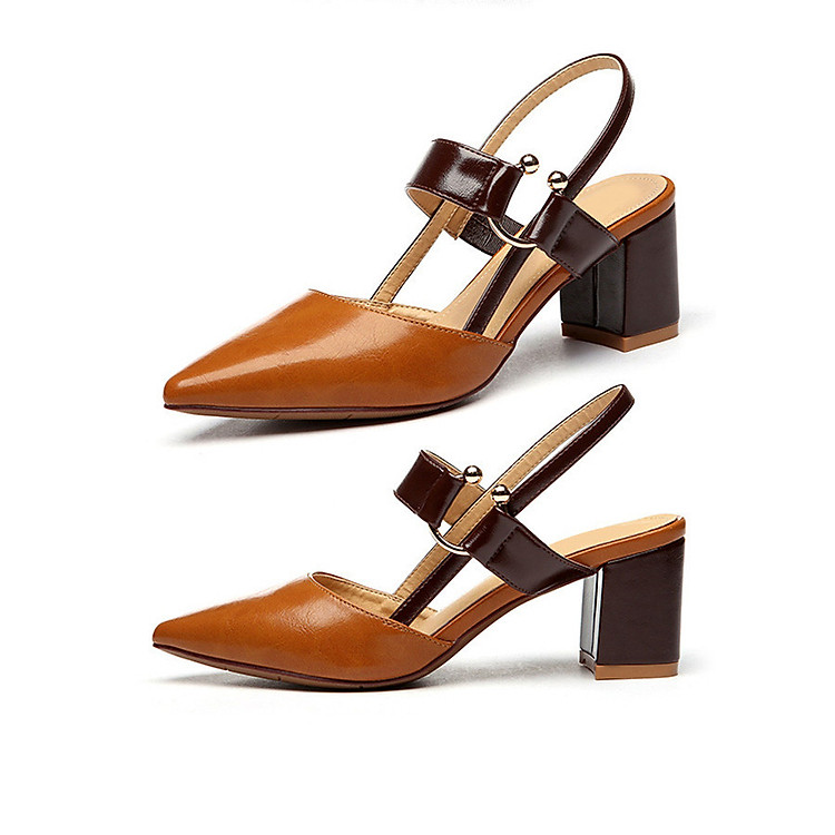 Giày cao gót đế vuông bít mũi có quai hậu đi lại nhiều không đau chân 96108