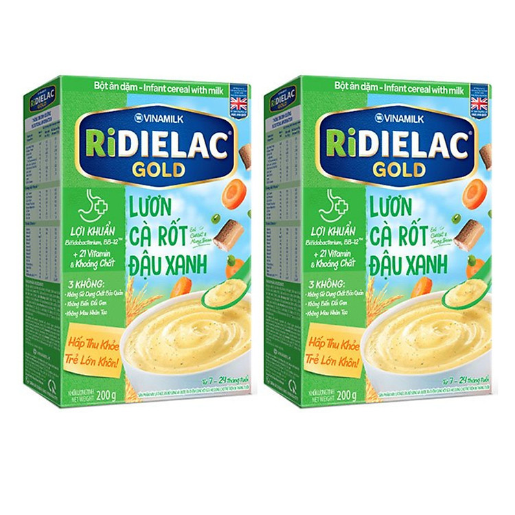 COMBO 2 Hộp BỘT ĂN DẶM RIDIELAC
GOLD LƯƠN CÀ RỐT ĐẬU XANH -
HỘP GIẤY 200G
