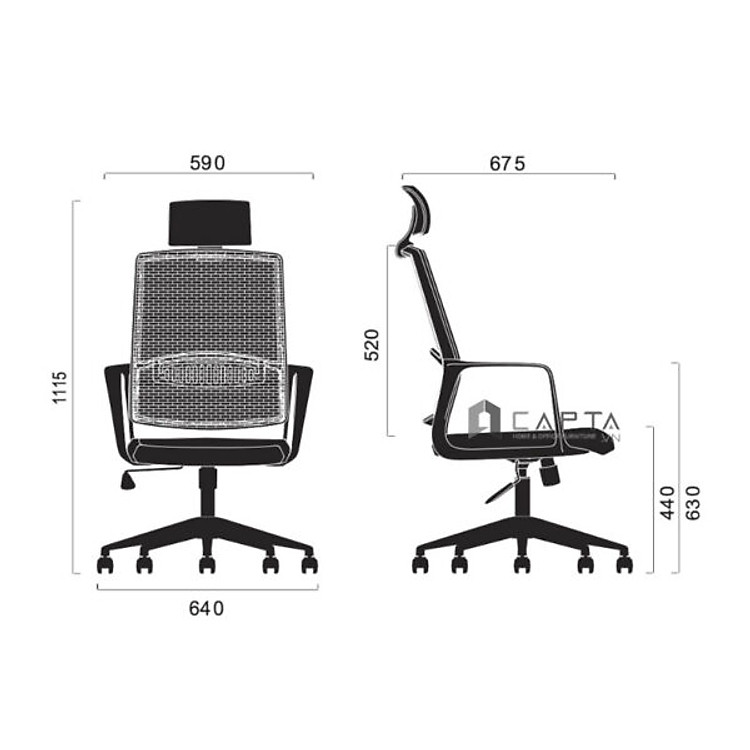 Ghế xoay văn phòng lưng lưới cao CM4314-MP Nội thất Capta Ghế ngồi làm việc tại nhà lưng lưới thân nhựa trắng có chân thép mạ chrome office chair