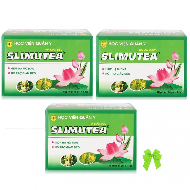 Bộ 3 hộp trà giảm béo tan mỡ chiết xuất lá sen học viện quân y SLimutea ( 20gói/ hộp) và nơ