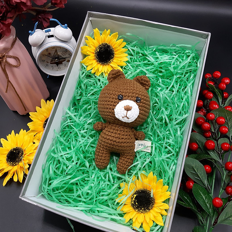 Gấu bông móc len Amigurumi cao cấp - Gấu Brown Little, quà tặng nhồi bông cho bé màu nâu nhỏ xinh - SP000319