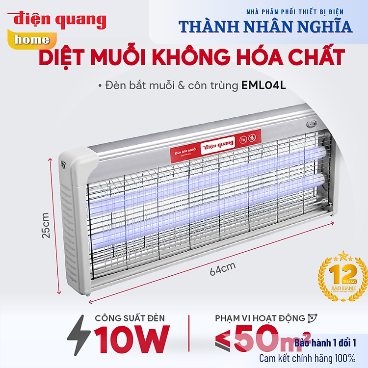 Đèn bắt muỗi Điện Quang ĐQ EML04L (640x65x250mm) - Công suất 10w, Phạm vi sử dụng 50m2