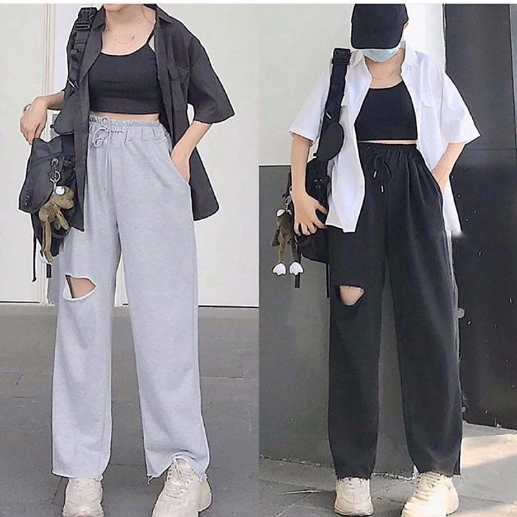 Quần Ống Rộng Rách Gối