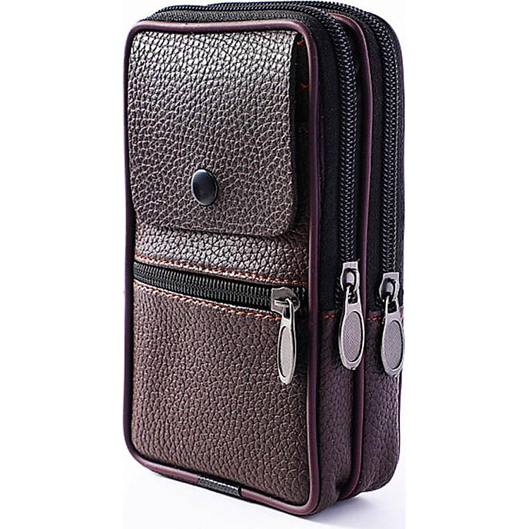 Túi đeo ngang hông đựng điện thoại da PU dành cho nam dạng dọc - nâu