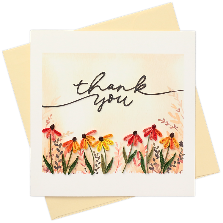 Thiệp Giấy Xoắn Nghệ Thuật - Thiệp Vườn Hoa Cảm Ơn - Thank You Floral Garden Card - Thank You - 15 x 15 - VN2XM115C67E1