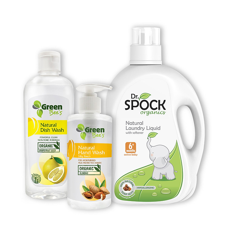 Combo Nước Giặt Xả trẻ em Organic Dr Spock cho trẻ từ 6 tháng tuổi Nước rửa bát Tinh chất Hạt Bưởi và Nước rửa tay Hạnh Nhân Organic