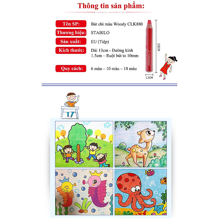 Bộ Bút Chì Màu Stabilo Woody 3-in-1 CLK880-6C - Ảnh 5