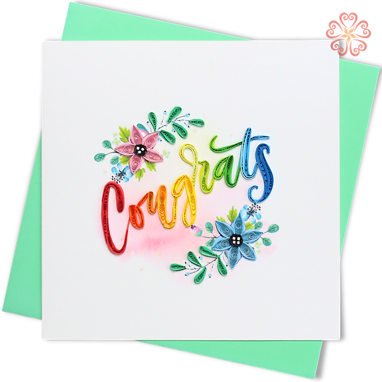 Thiệp Giấy Xoắn Nghệ Thuật - Thiệp ''Chúc Mừng'' Hoạ Tiết Cầu Vồng - Rainbow ''Congrats'' Message Card - Word Series - 15 x 15 - VN2XM115E02E1