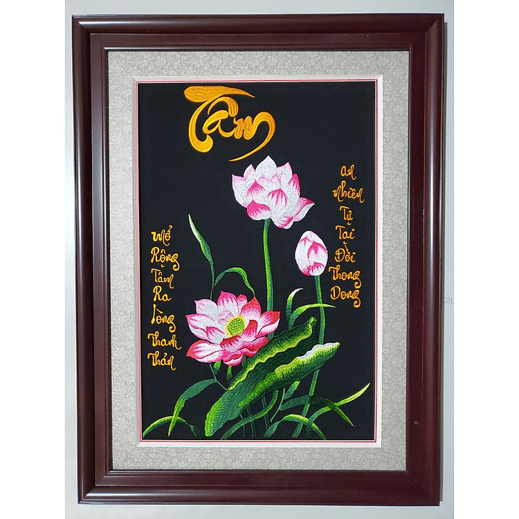 TRANH THÊU THƯ PHÁP CHỮ TÂM