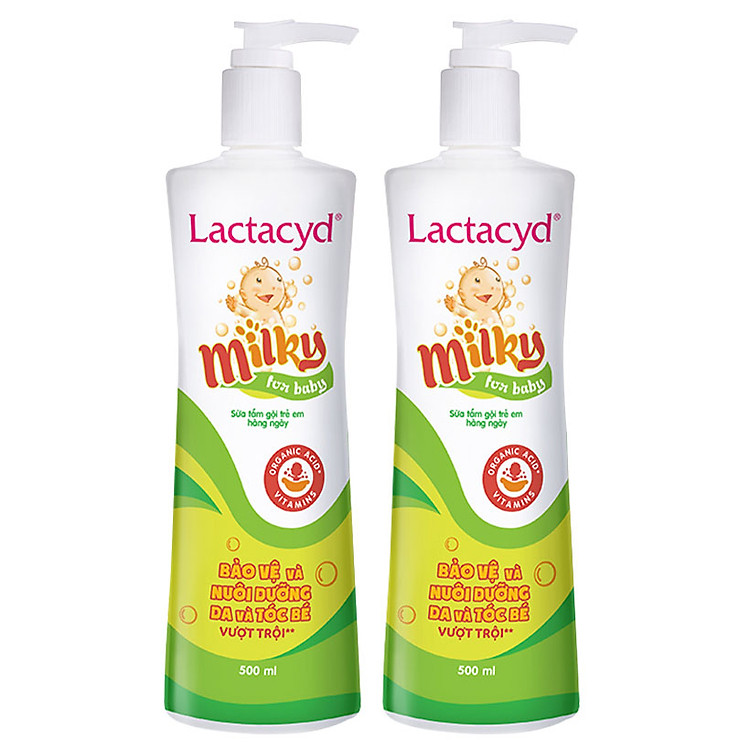 Bộ 2 chai Sữa Tắm Gội Trẻ Em Lactacyd Milky BẢO VỆ, NUÔI DƯỠNG DA và TÓC BÉ VƯỢT TRỘI 500ml/chai