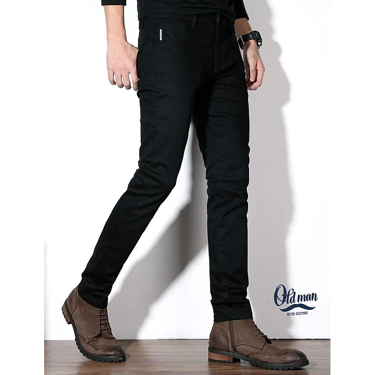 Quần Jean Nam Đen Trơn Cao Cấp Ống Đứng Dáng Ôm Skinny Chất Bò Co Giãn Đẹp Chuẩn Hàn Quốc, Chất Vải Jean Mềm Mịn