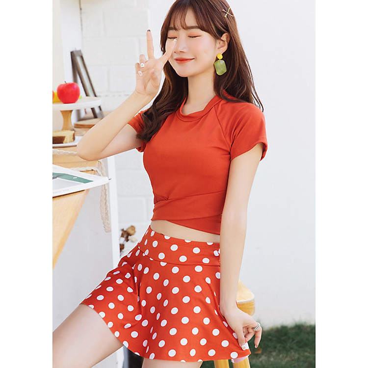 Áo Tắm 2 Mảnh Áo Croptop Váy Chấm Bi AT141 MayHouse