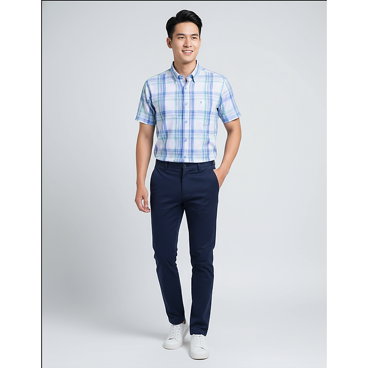 Áo sơ mi tay ngắn Khatoco sale 350k giá tem 438k