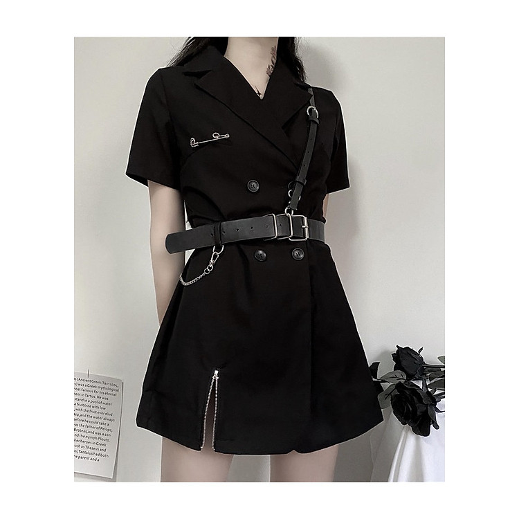 Đầm Vest Đen Kèm Dây Đai Lưng Ulzzang Siêu Chất