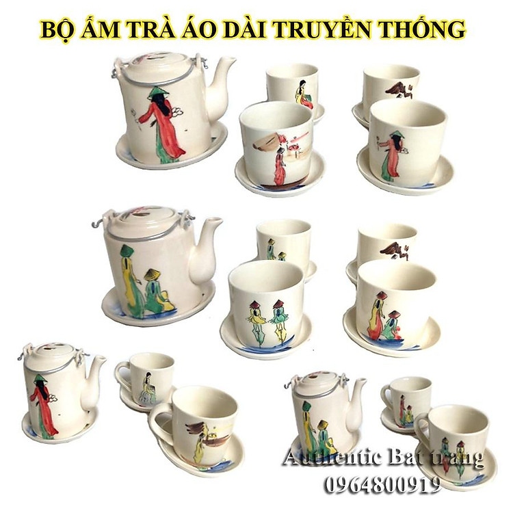 "HOT" Bộ ấm trà TRUYỀN THỐNG cô gái áo dài - Vẽ tay thủ công - gốm sứ Authentic Bát tràng