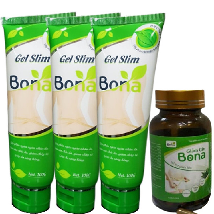 Combo 3 Gel Slim Bona Tặng Kèm 1 Hộp hỗ trợ Giảm Cân Bona - Gel Massage Hỗ Trợ Đùi Tan Mỡ Bụng Và Săn Chắc Da