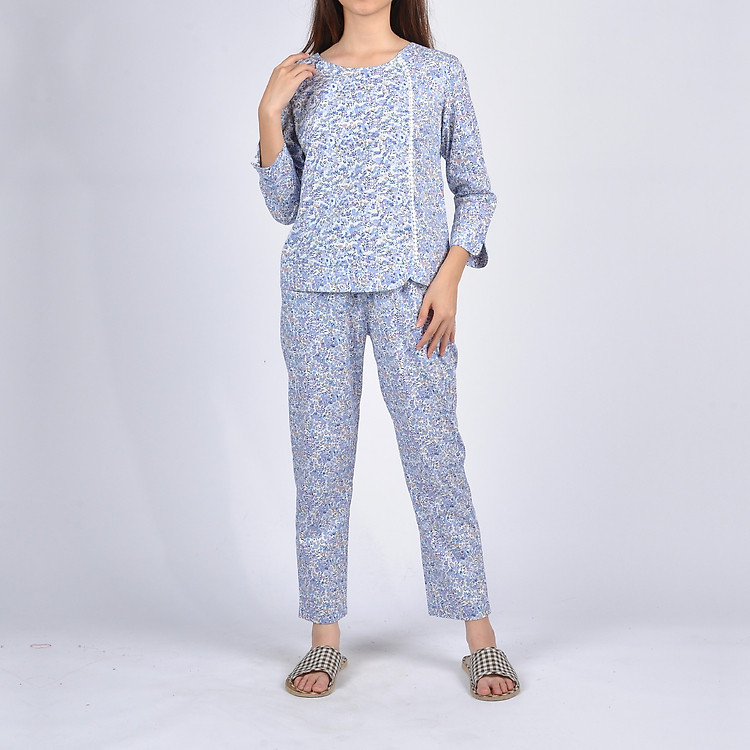 Bộ đồ mặc nhà xuân hè dài tay, quần dài (màu Xanh nhạt/Vàng chanh/Hồng) - WW921T