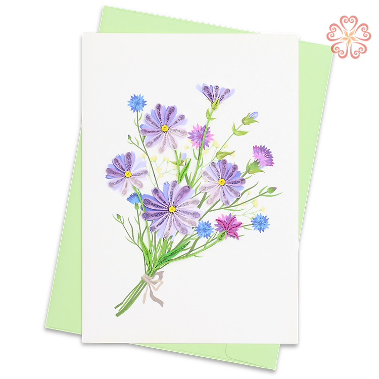 Thiệp Giấy Xoắn Nghệ Thuật - Thiệp Bó Hoa Cúc Tím - Purple Daisy Bouquet Card - Flower - Việt Net - VN2NN111013NN - 11.5 x 16.5
