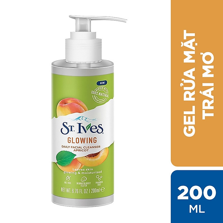Gel rửa mặt dưỡng da căng sáng chiết xuất Trái Mơ St.Ives Glowing Daily Cleanser Apricot 200ml