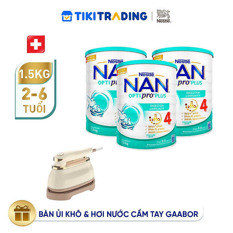 Bộ 3 lon Sữa bột NAN OPTIPRO PLUS 4 Nestle Bé 2-6 tuổi 1500g/lon Giúp tiêu hóa tốt