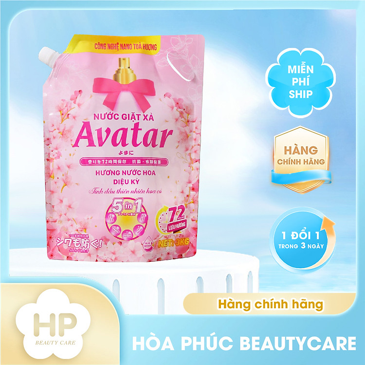 Nước Giặt Xả Avatar 5 Trong 1 Hương Hoa Cỏ Lưu Hương 72h (Túi 3kg)