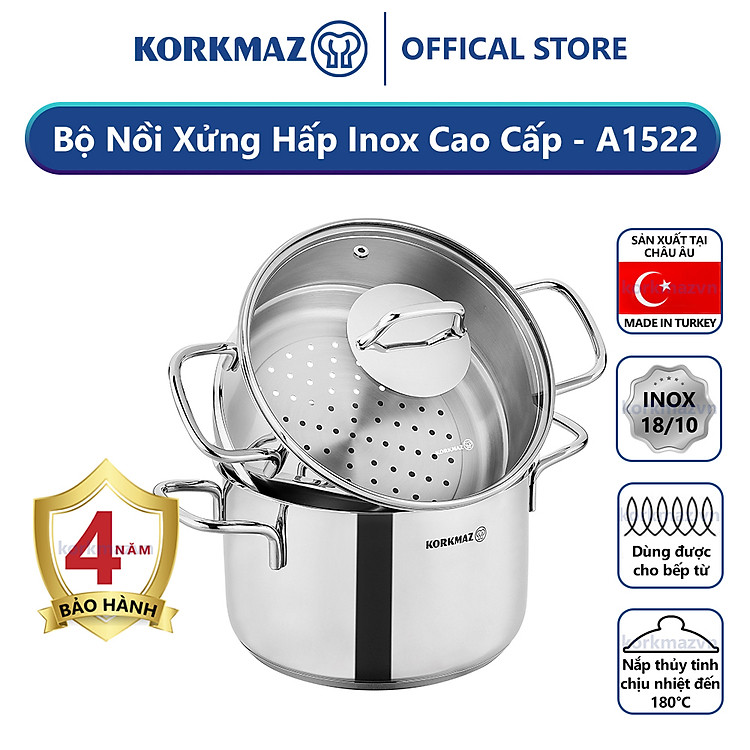Bộ nồi xửng hấp inox 18/10 Korkmaz Perla 24cm