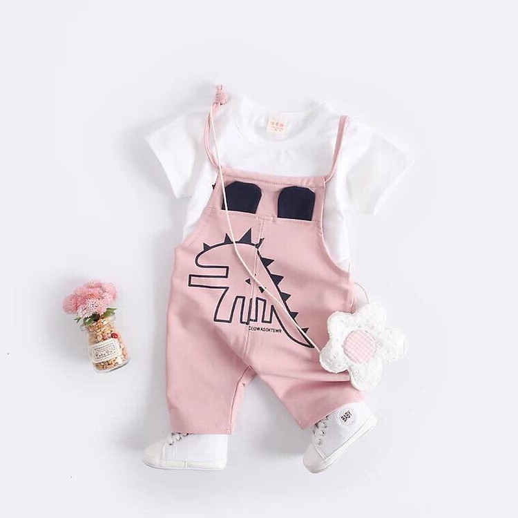 Bộ Yếm Hình Khủng Long Hồng Cho Bé - Chất Cotton