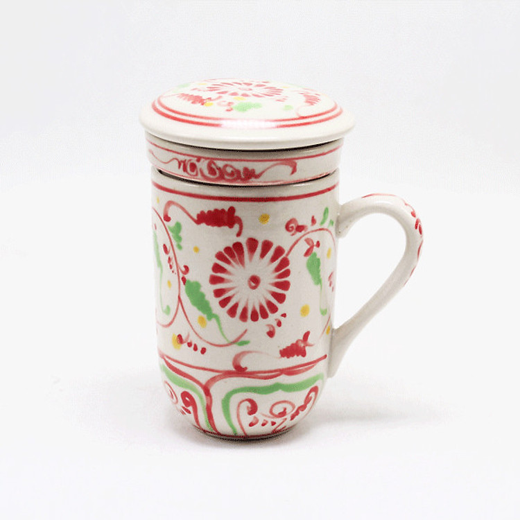 Ly pha trà gốm hoa văn Hoa Cúc Đỏ MNV-PTCĐ01