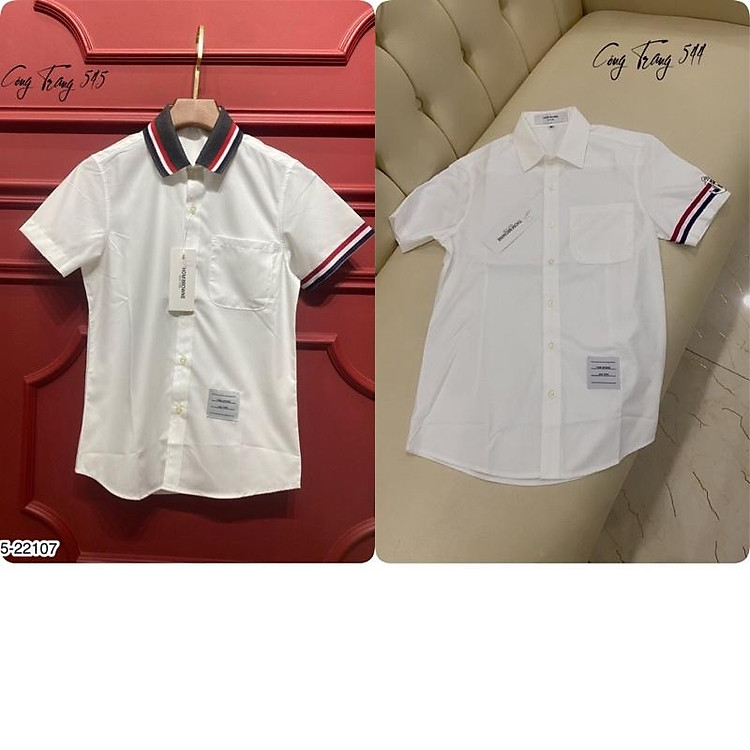 Áo Sơ Mi nam thom viền cổ cao cấp - Áo sơ mi thom nam cộc tay trắng